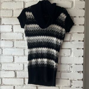 Short Black & White Striped Shawl Collar Women's Sweater y2K TUNIC